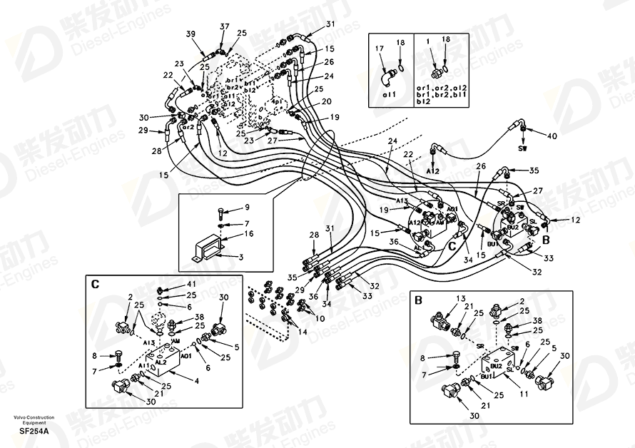 VOLVO Hose assembly SA9455-02307 Drawing VOLVO Hose assembly SA9455-02307 Drawing