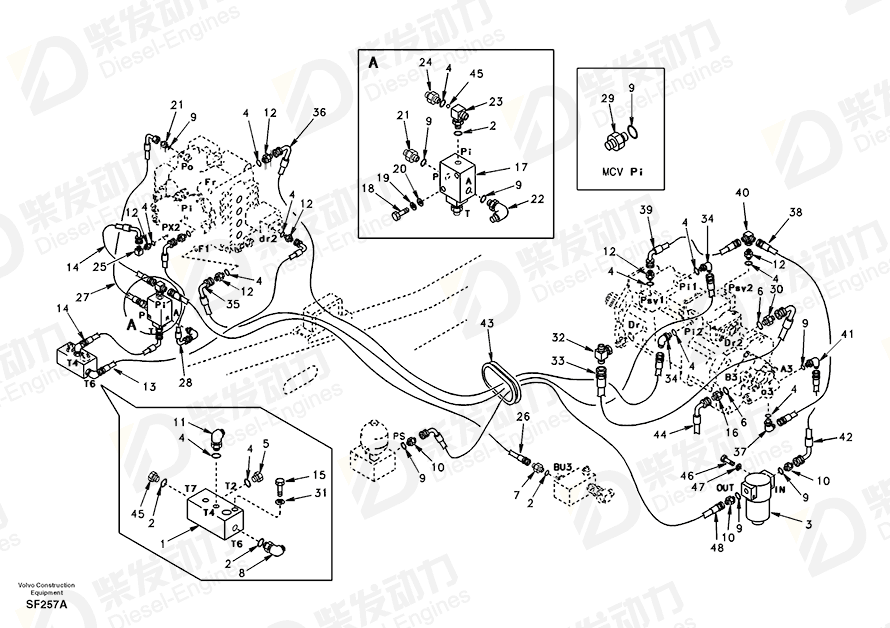 VOLVO HOSE ASSEMBLY SA9453-06216 Drawing