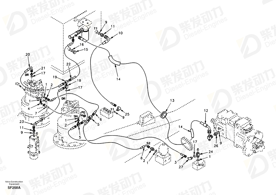 VOLVO Hose assembly SA9453-04215 Drawing VOLVO Hose assembly SA9453-04215 Drawing