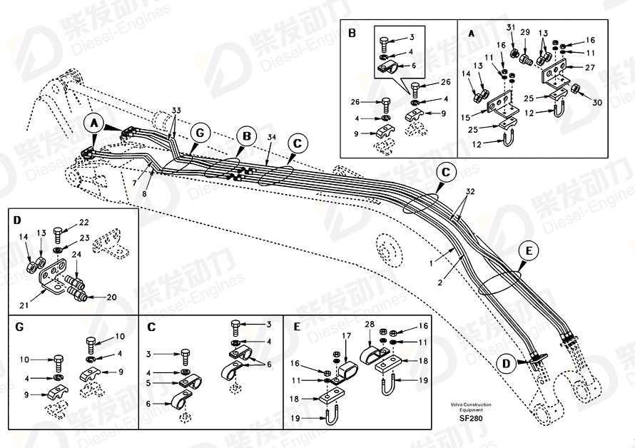 VOLVO Hose assembly SA9466-03600 Drawing