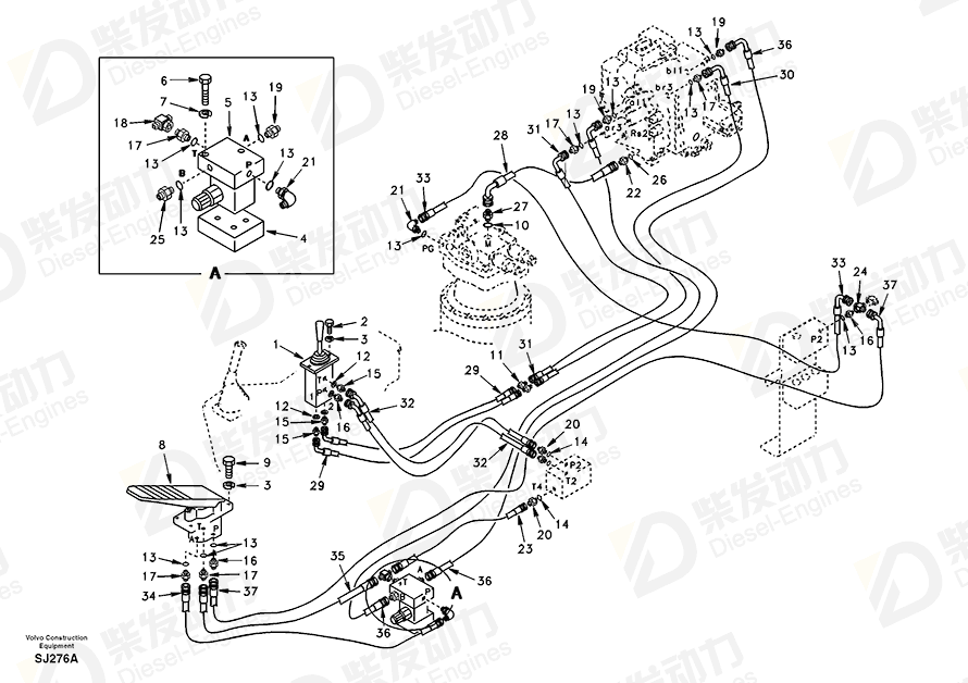VOLVO Hose assembly SA9453-03360 Drawing VOLVO Hose assembly SA9453-03360 Drawing