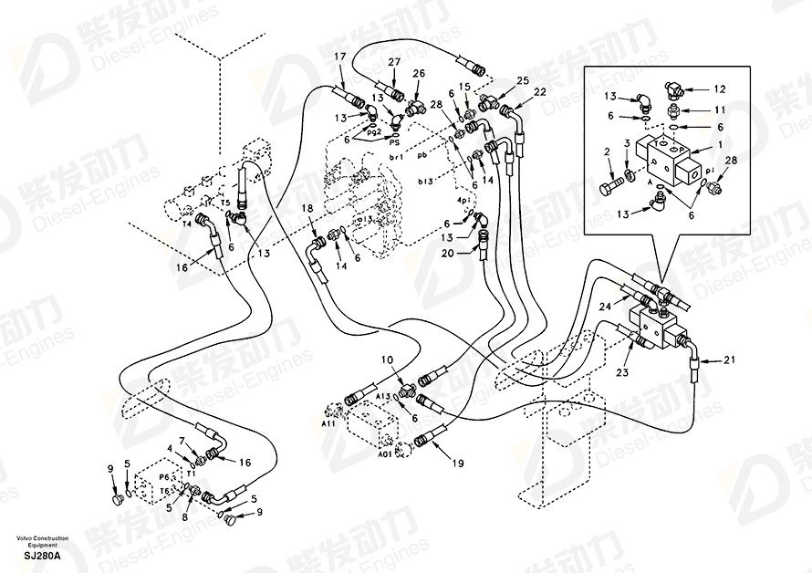 VOLVO Hose assembly SA9453-03325 Drawing VOLVO Hose assembly SA9453-03325 Drawing