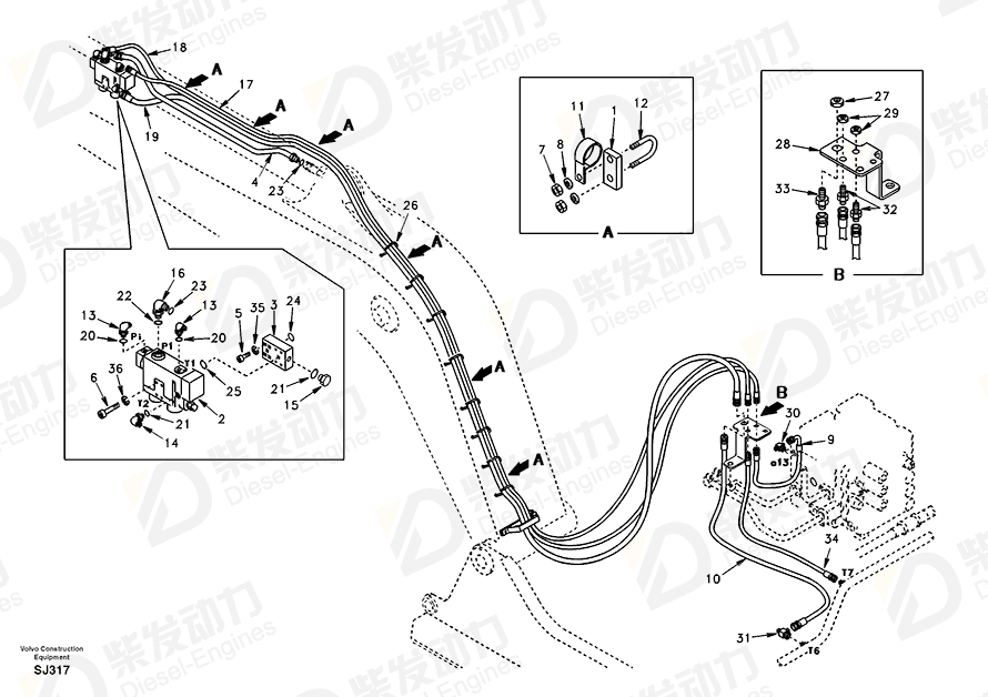 VOLVO Hose assembly SA9451-03214 Drawing