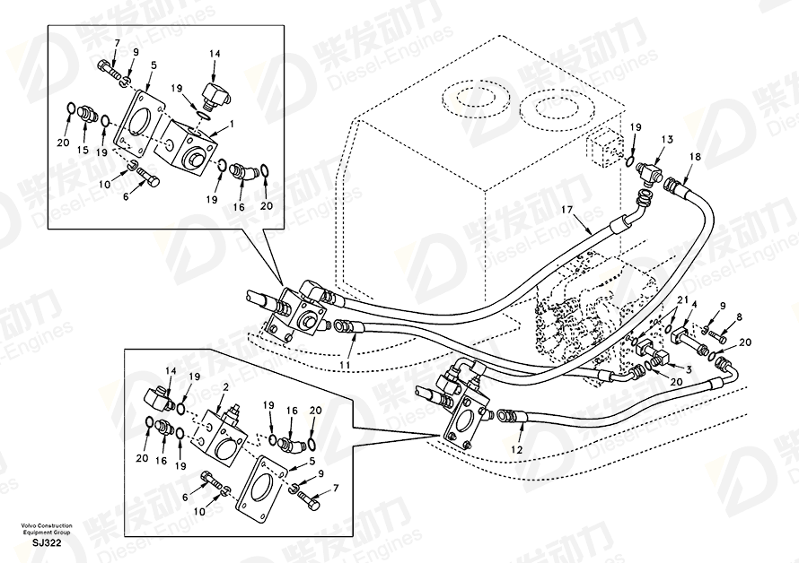 VOLVO Hose assembly SA9453-06232 Drawing