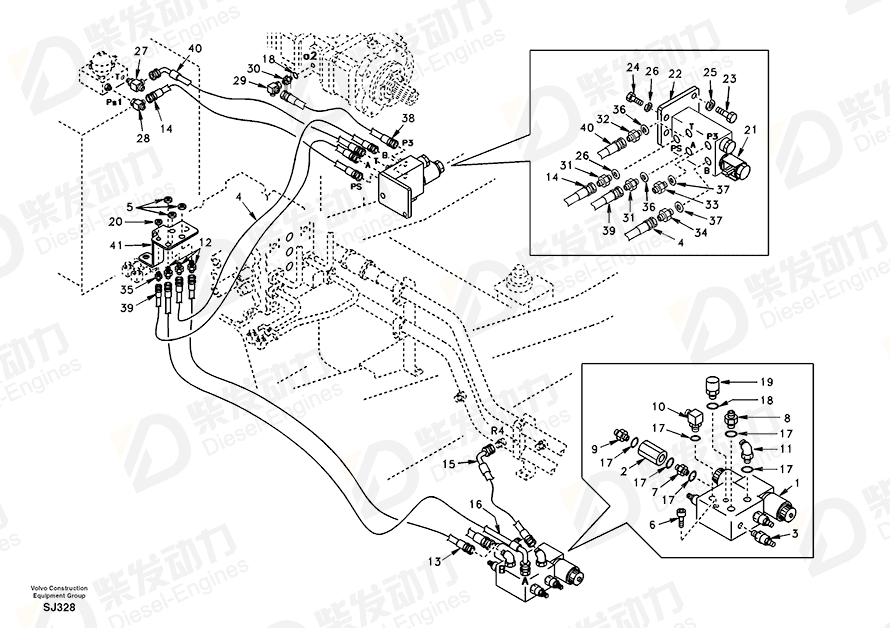 VOLVO Hose assembly SA9453-02608 Drawing VOLVO Hose assembly SA9453-02608 Drawing
