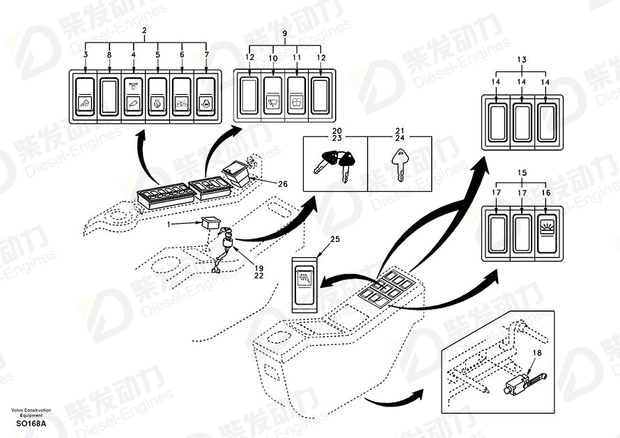 VOLVO Rocker switch SA1123-03170 Drawing