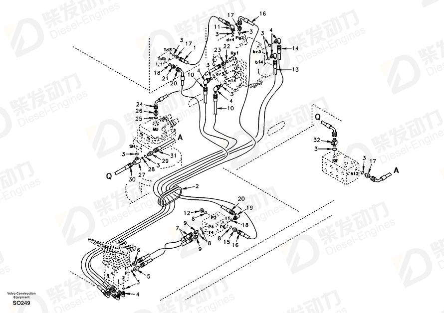 VOLVO Hose assembly SA9451-02210 Drawing VOLVO Hose assembly SA9451-02210 Drawing
