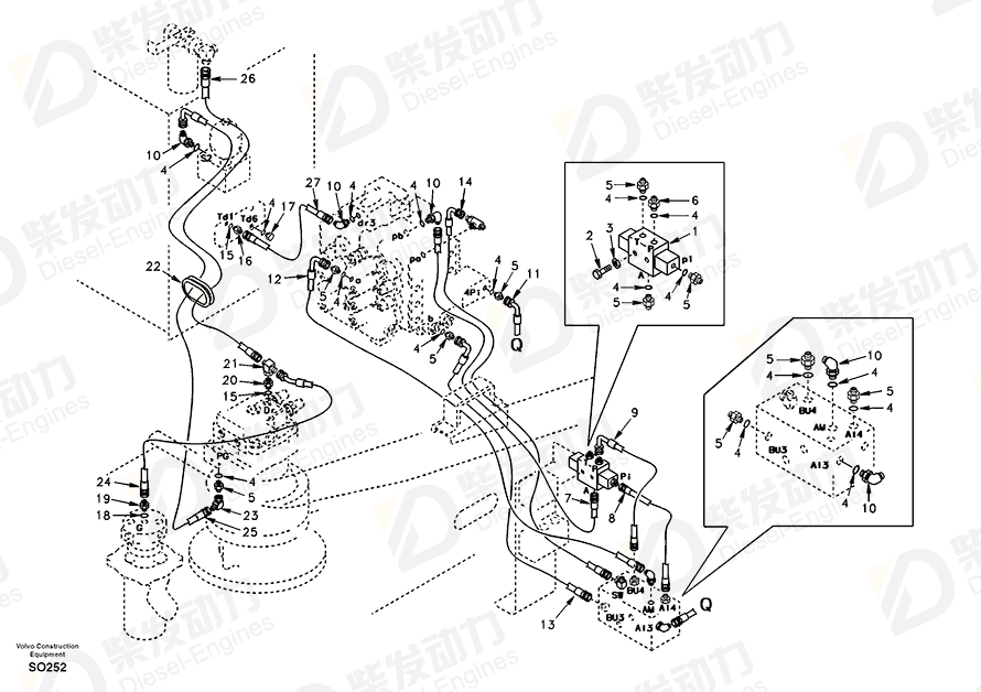 VOLVO Hose assembly SA9452-04221 Drawing VOLVO Hose assembly SA9452-04221 Drawing