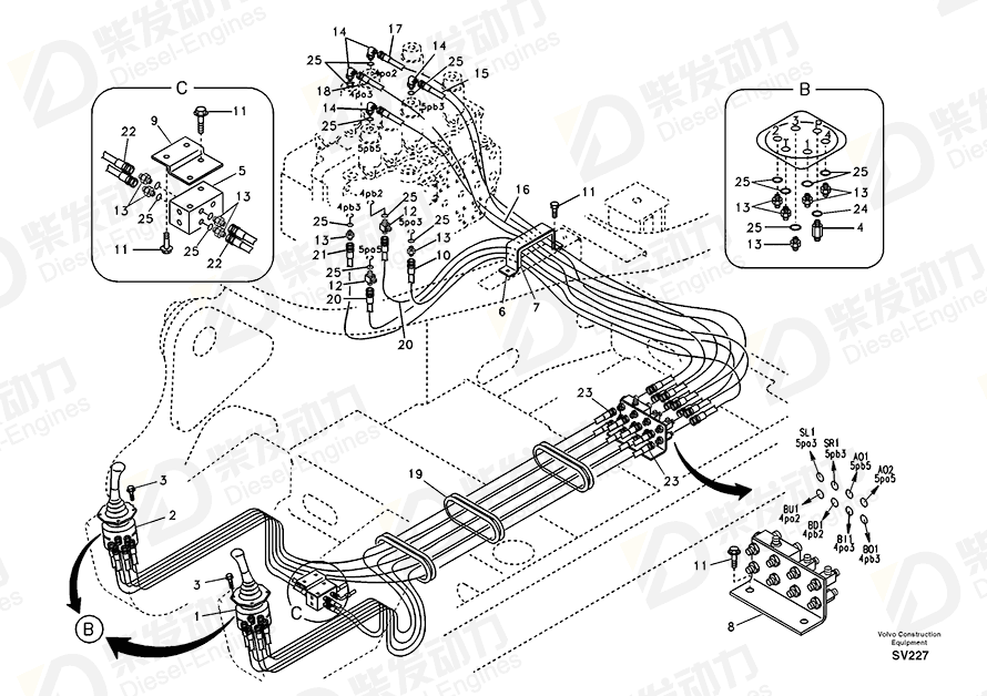 VOLVO HOSE ASSEMBLY SA9451-03236 Drawing