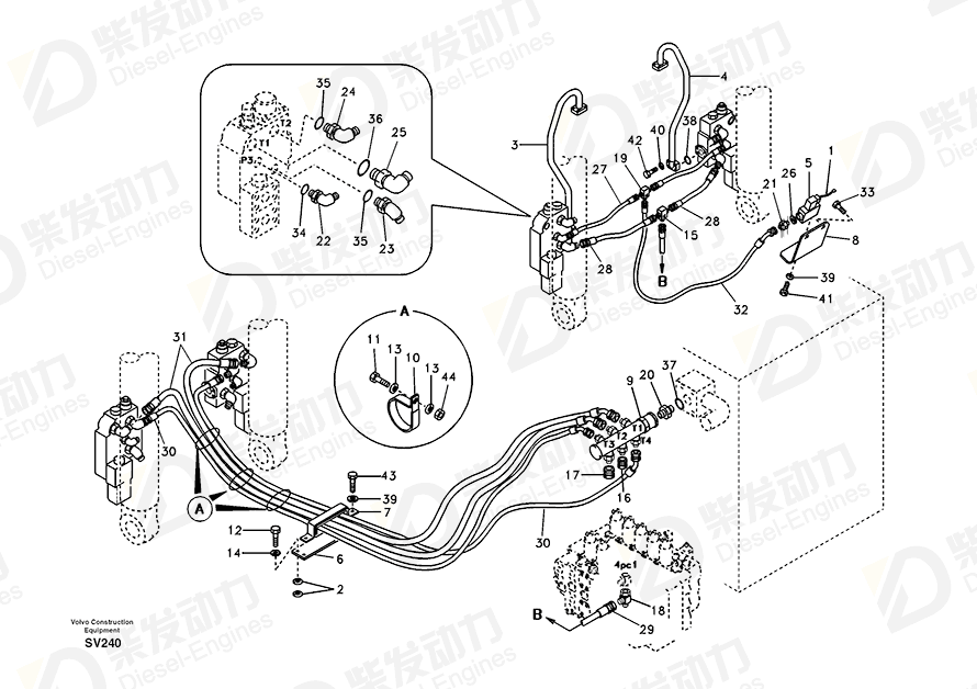 VOLVO HOSE ASSEMBLY SA9452-04370 Drawing