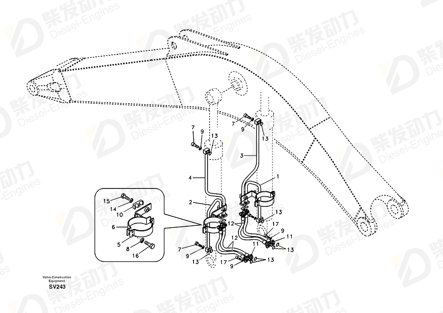 VOLVO Hose SA9459-03680 Drawing VOLVO Hose SA9459-03680 Drawing