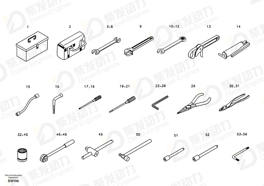 VOLVO Open-end spanner SA9719-13500 Drawing