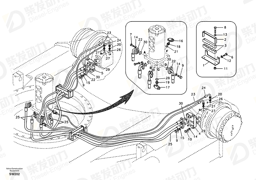 VOLVO HOSE ASSEMBLY SA9453-05357 Drawing