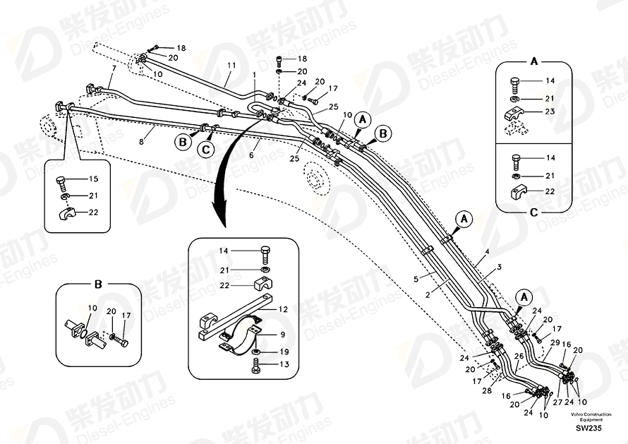 VOLVO HOSE ASSEMBLY SA9459-03780 Drawing