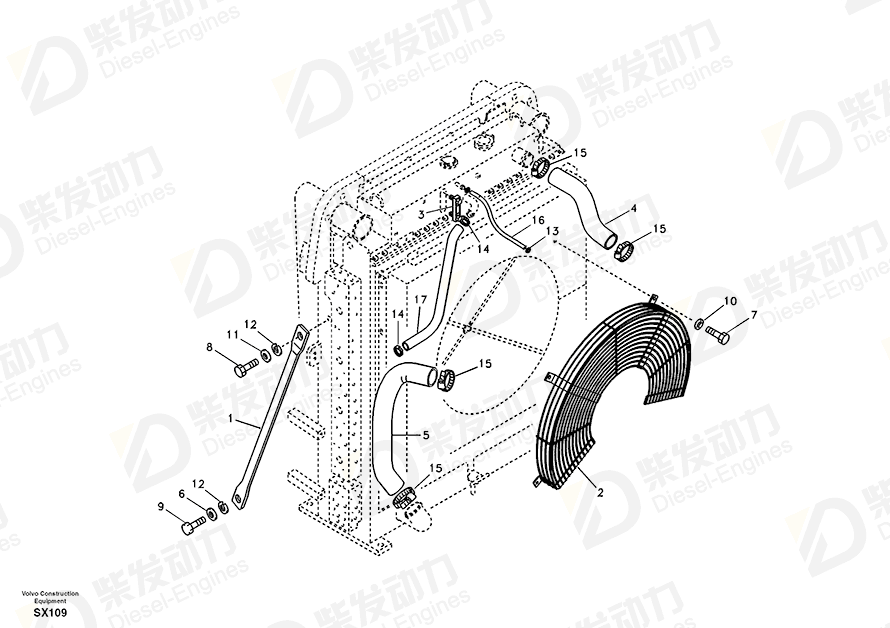 VOLVO Cooling hose 14881167 Drawing VOLVO Cooling hose 14881167 Drawing