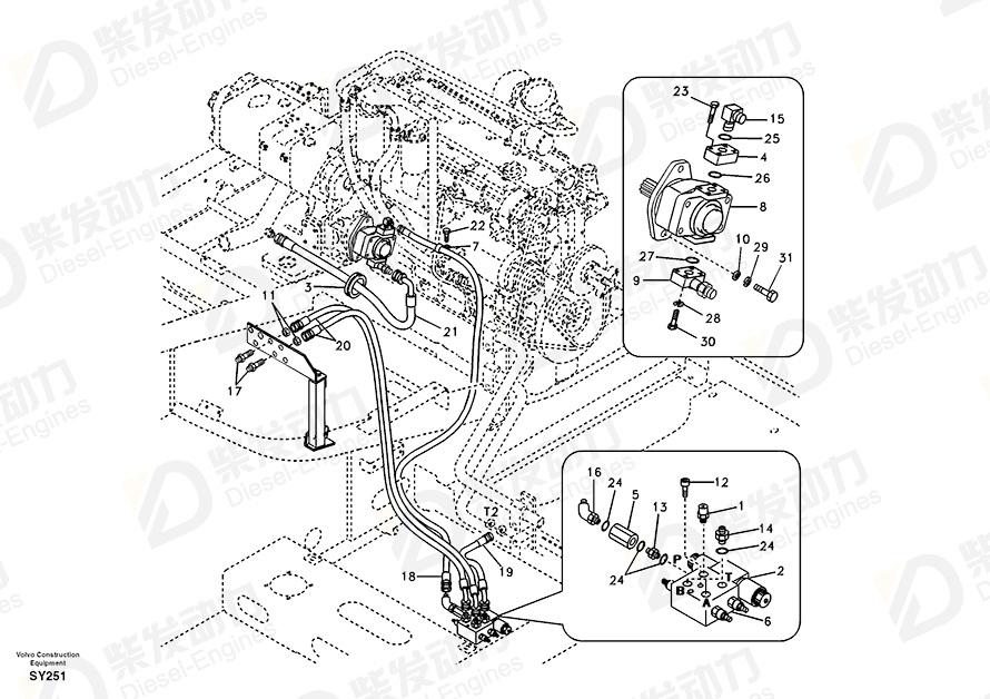 VOLVO Hose assembly SA9453-03536 Drawing VOLVO Hose assembly SA9453-03536 Drawing
