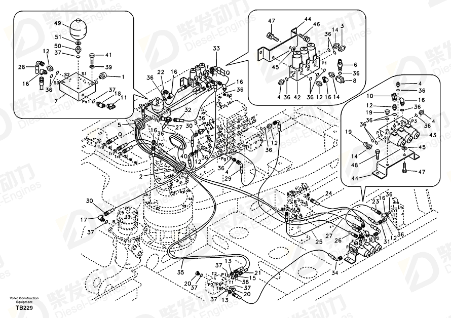 VOLVO HOSE ASSEMBLY SA9453-02245 Drawing