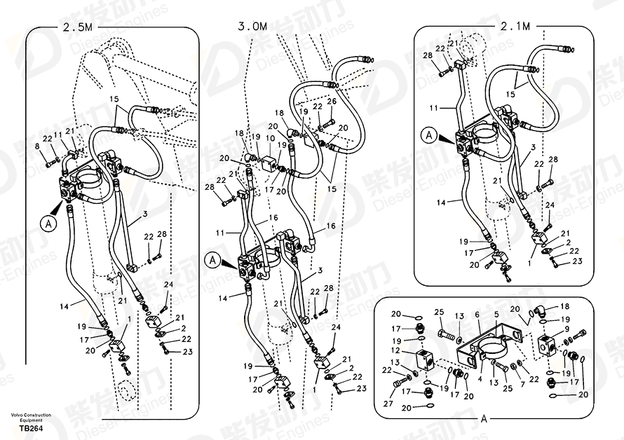 VOLVO Hose assembly 937018 Drawing VOLVO Hose assembly 937018 Drawing