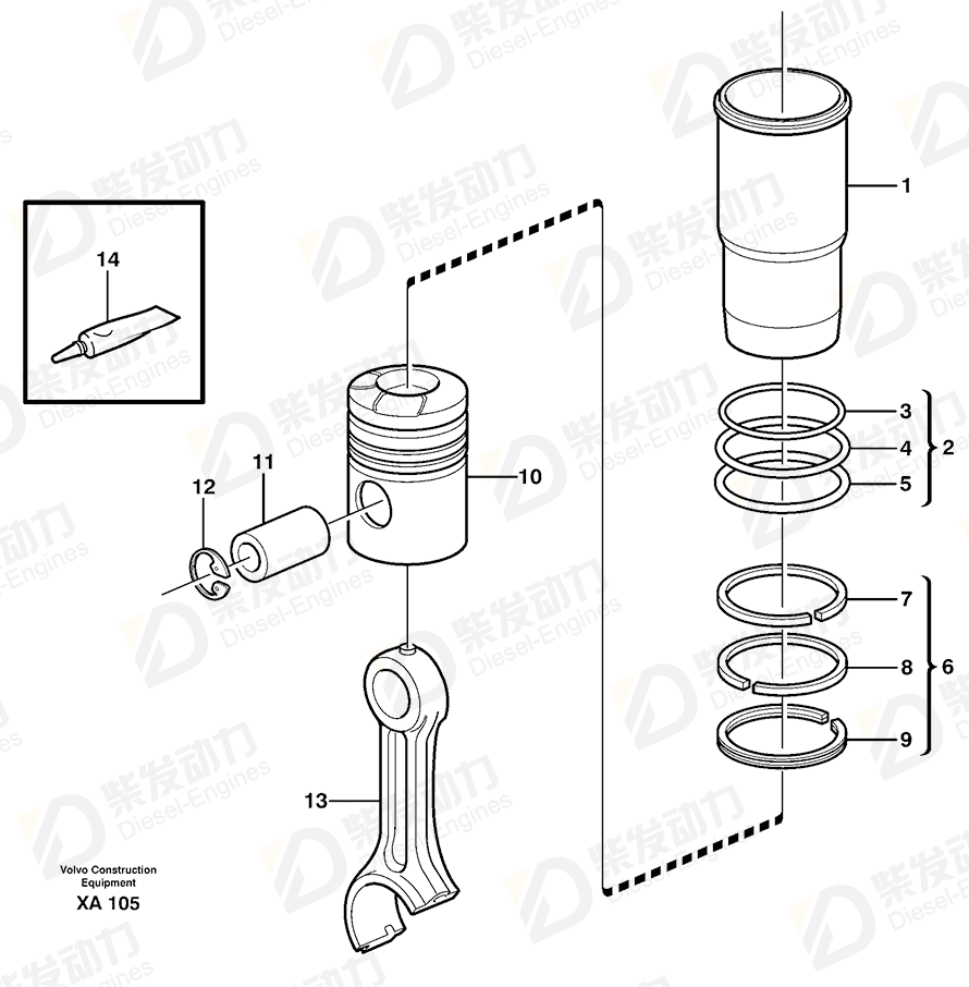 VOLVO Piston ring kit 85103624 Drawing