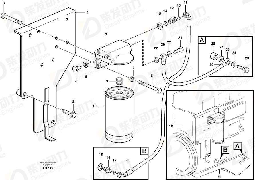 VOLVO Oil filter housing 11127104 Drawing